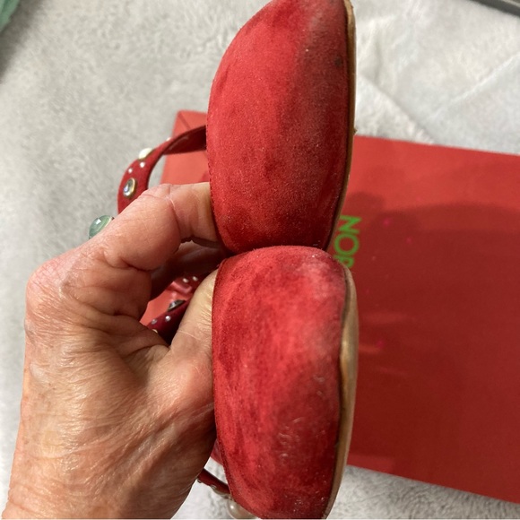 Lord &Taylor size 6.5 Red Suede Flats with Stones on Strap Good Condition - Picture 7 of 12